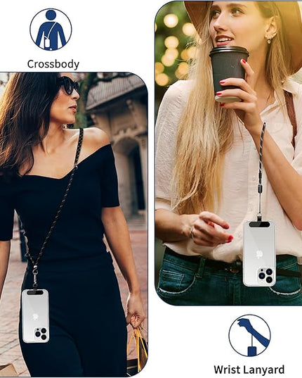 CACOE Phone Lanyard 2 Pcs-1 Pcs Adjustable Neck Strap, 1 Pcs Wrist Strap, 2 Pads, Universal Crossbody Multifuctional Cell Phone Lanyards Compatible with Most Smartphones(Black Silver)