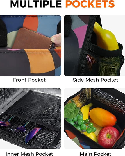 Fmeida Insulated Lunch Bag Women, 9L Large Lunch Bags with Multiple Pockets, Reusable Thermal Cooler Tote for Work, Office, Picnic, Travel | Hook and Loop Closure, Multicolor