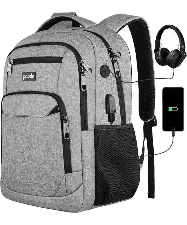 Paude Backpack School,17.3 Inch Travel Laptop Backpack,Bookbag for Teen Boys College Backpack with USB Charging Port,Waterproof