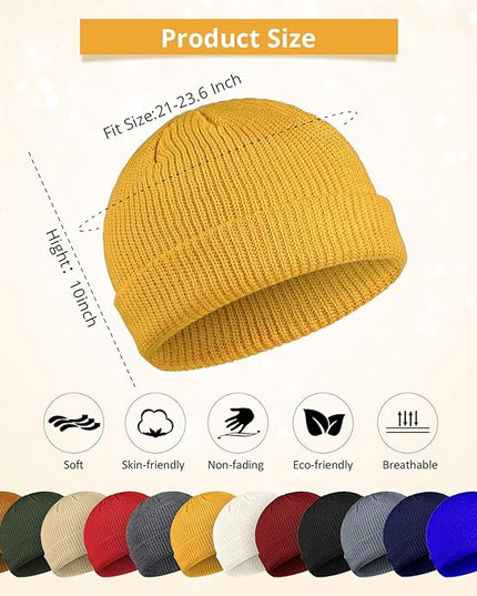 Geyoga 12 Pcs Trawler Beanie Hats for Men Fisherman Roll up Short Cuff Knit Beanie Bulk Winter Watch Cap for Men Women