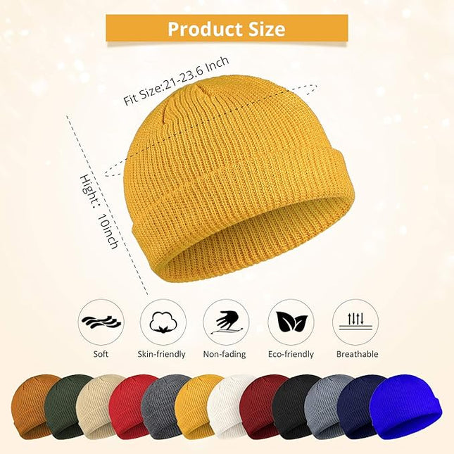 Geyoga 12 Pcs Trawler Beanie Hats for Men Fisherman Roll up Short Cuff Knit Beanie Bulk Winter Watch Cap for Men Women