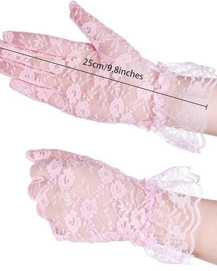 SATINIOR Ladies Lace Gloves for Women Tea Party Elegant Short Courtesy Gloves for Wedding Dinner Opera Parties