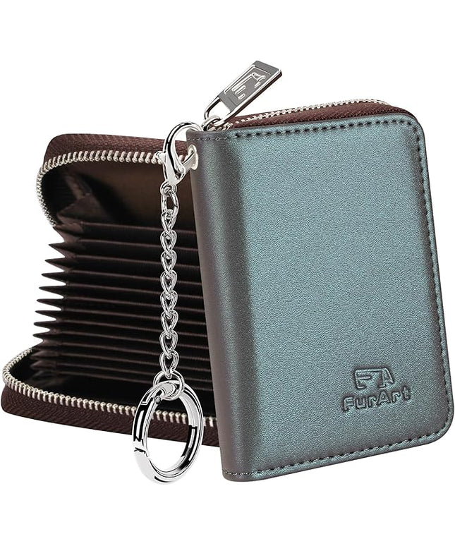 FurArt Zipper Wallet Women, RFID Blocking Credit Card Wallet, Business Card Holder, Compact Size KeyChain Wallet