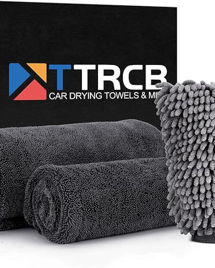 TTRCB 2 Pack 1300 GSM Car Drying Towel, Microfiber Towels for Cars - 36" x 24" & 16" x 16", Ultra-Absorbent, Streak Free, Car Wash Mitt, Car Detailing Cleaning Accessories Supplies Essentials