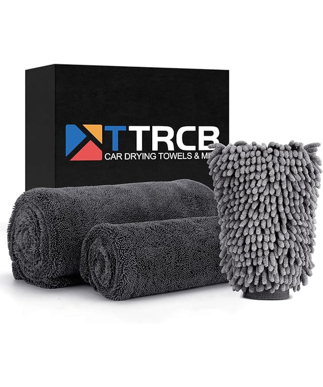 TTRCB 2 Pack 1300 GSM Car Drying Towel, Microfiber Towels for Cars - 36" x 24" & 16" x 16", Ultra-Absorbent, Streak Free, Car Wash Mitt, Car Detailing Cleaning Accessories Supplies Essentials