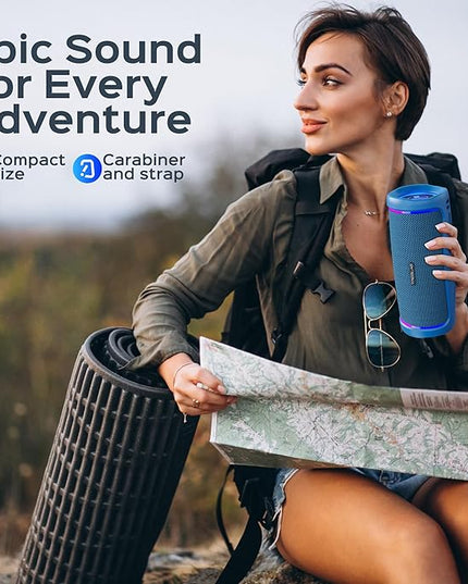 TREBLAB HD77 Bluetooth Speaker, 30W Portable Wireless Speaker with 360° Stereo Sound & Deep Bass, IPX7 Waterproof Outdoor Bluetooth Speaker, 20H Battery, TWS Pairing for Home, Beach, Pool, Camping