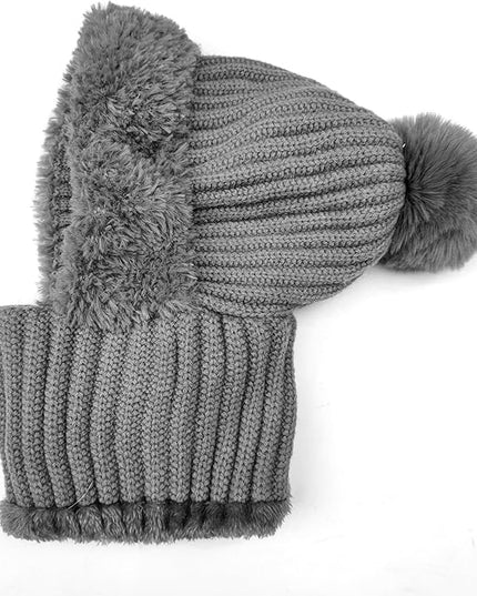 HUAMULAN Women Winter Beanie Hats One Piece Fleece Lined Knit Balaclavas Mask Set Skull Neck Circle Scarf Ski Snow Hat Pompom