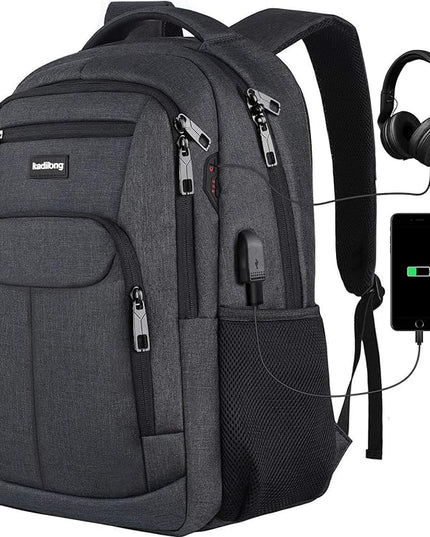 Laptop Backpack Men,School Backpacks for Student Teen Boys Bookbag College Computer Bag with USB Charging Port Fits 15.6 Inch Laptop and Notebook for Work Business Middle High School,Black