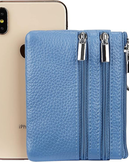 Women's Genuine Leather Coin Purse Mini Pouch Change Wallet with Keychain