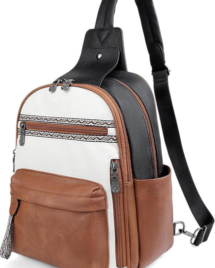 FADEON Large Sling Bag for Women, Leather Crossbody Purse Designer Anti Theft Sling Backpack, RFID Fanny Packs for Travel