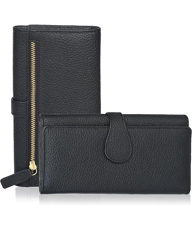 Real Leather Women Wallet Leather with RFID Blocking -Trifold Card Holder Designer Ladies Clutch with ID Window Wallets