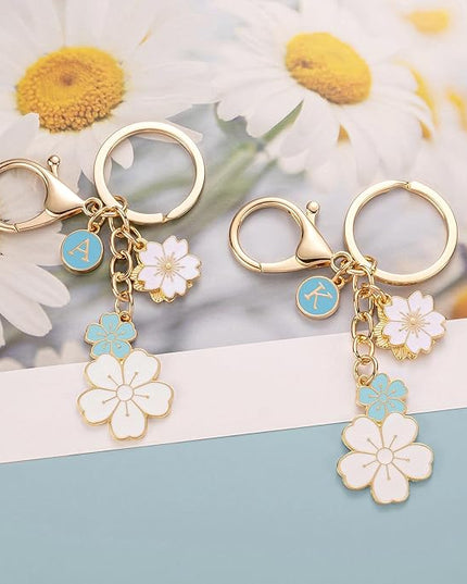 SELOVO Initial Keychain Flower Charms for Key Cute Pink Letter Keyring for Backpack