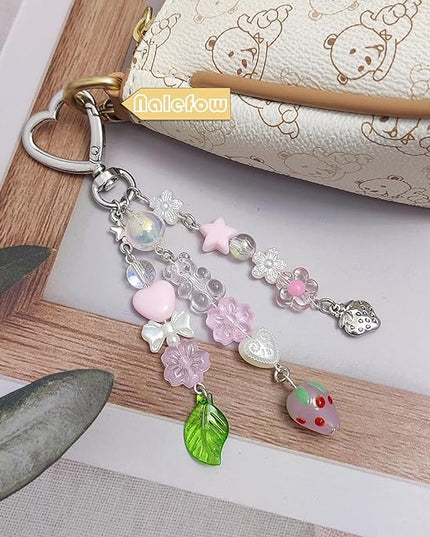 Keychain Bag Accessories Cute Cherry Strawberry Flower Keychains Accessories Decor for Keys Bags Purses Gift