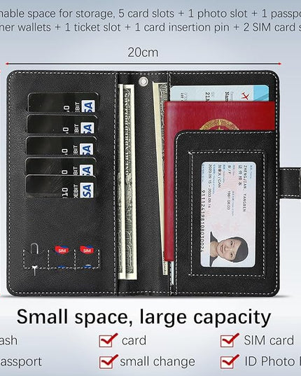 Passport Holder for Travel Essentials, RFID Blocking PU Leather Wallet Cover with Wristlet Strap Magnetic Closure Passport Book Holders Case for Women and Men, Black