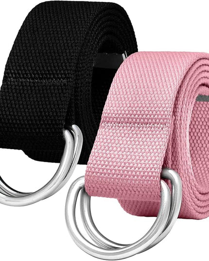 Falari Canvas Web Belt Metal Double D Ring Buckle for Men Women Casual Cloth Military Style Belt 1 1/2" Wide