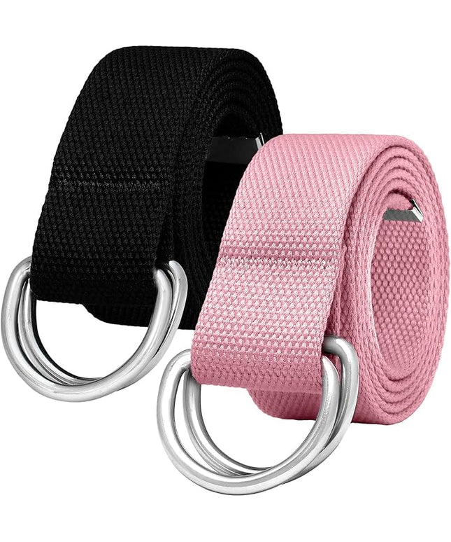 Falari Canvas Web Belt Metal Double D Ring Buckle for Men Women Casual Cloth Military Style Belt 1 1/2" Wide