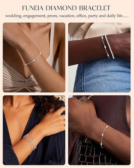 FUNEIA Dainty Silver Gold Bracelets for Women Trendy Non Tarnish 14K Gold Plated Waterproof Diamond Bracelets Cute Stackable Heart Butterfly Clover Cross Evil Eye Charm Bracelet Stack Jewelry Gifts