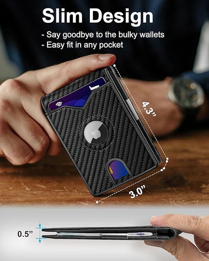 miyozi Airtag Wallet for Men,with Money Clip 11 Cards Slim Front Pocket Leather RFID Blocking Wallet with Gift Box