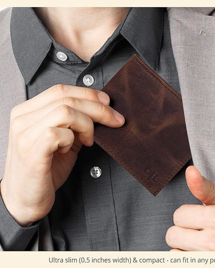 Oak Leathers Slim Leather Wallet for Men - RFID Blocking Slim Minimalist Front Pocket - Thin & Stylish with ID Window, Gift For Men (Mocha)
