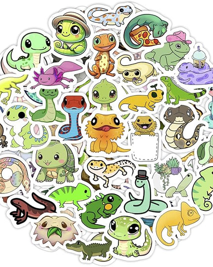 BulbaCraft 100Pcs Reptile Stickers, Lizard Stickers for Water Bottle and Laptop - Reptile Party Supplies & Decorations, Snake Vinyl Decals, Gifts for Women & Men