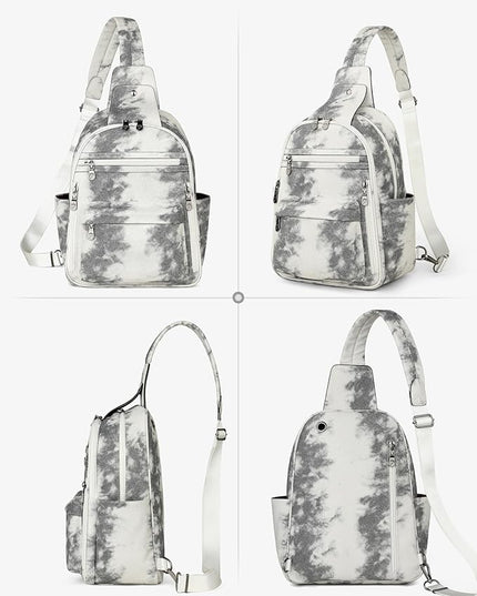 FADEON Large Sling Bag for Women, Leather Crossbody Purse Designer Anti Theft Sling Backpack, RFID Fanny Packs for Travel