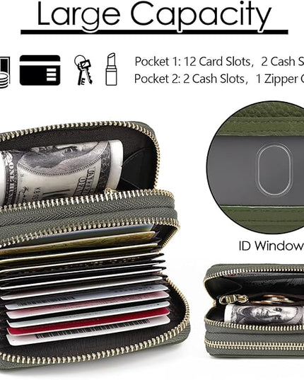 imeetu RFID Credit Card Holder, Small Leather Zipper Card Case Wallet for Women