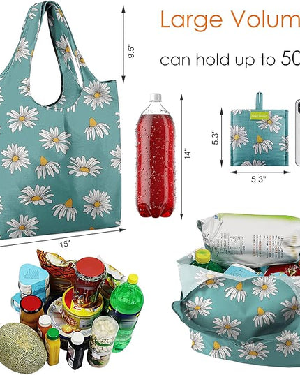 BeeGreen 6 Pack Bulk Foldable Packable Tote Bags for Women - Reusable Grocery Bags Shopping Bag with Pouch, Large Machine Washable Gifts with Handles for Travel,Beach,Holiday