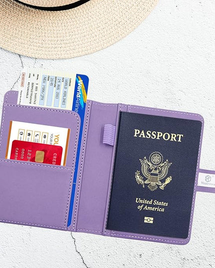 Melsbrinna Premium Leather Passport Holder Covers Case, Waterproof Rfid Blocking Travel Wallet Passport Holder with Pen Holder, Cute Passport Book for Women/Men