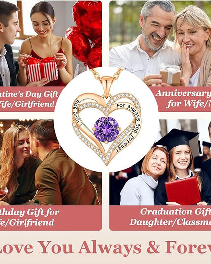 CDE Forever Love Heart Necklaces for Women, Wedding Anniversary, Birthday Mothers Day Christmas Day Gifts for Mom, Mother, Wife, friend, S925 Silver Jewelry with Birthstone Pendant