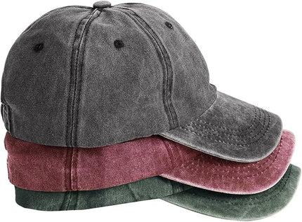 MEINICY 3 Packs Washed-Cotton Plain Baseball Cap, Vintage Adjustable Dad Hats Gift for Men/Women,Unstructured