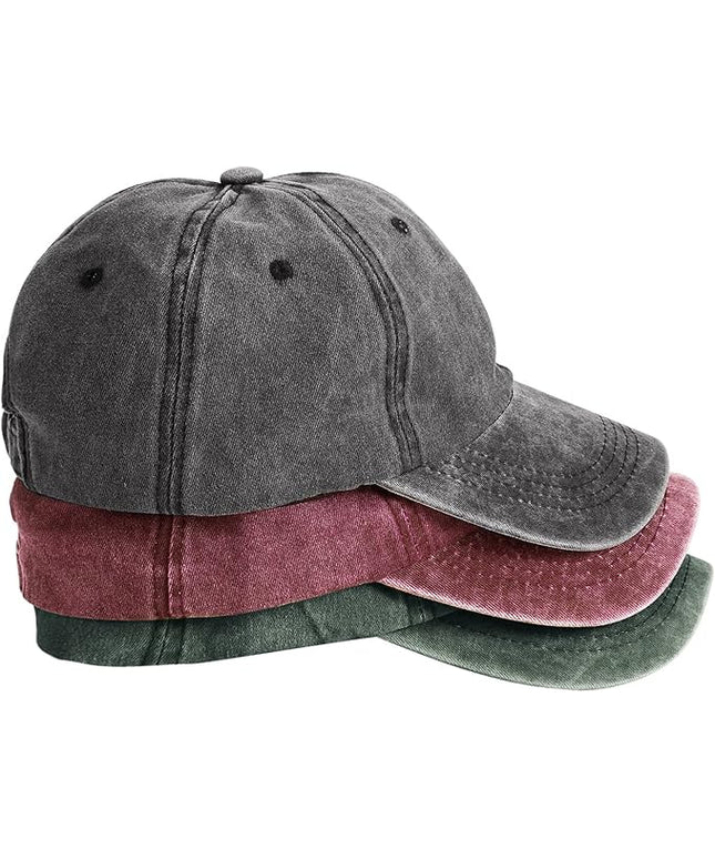 MEINICY 3 Packs Washed-Cotton Plain Baseball Cap, Vintage Adjustable Dad Hats Gift for Men/Women,Unstructured