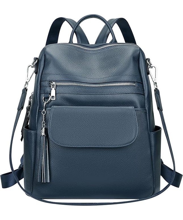 ALTOSY Genuine Leather Backpack Purse for Women Large Convertible Shoulder bag Ladies Crossdody Bag with Tassel(S115 Indigo Blue)