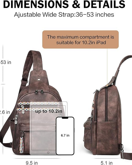 FADEON Large Sling Bag for Women, Leather Crossbody Purse Designer Anti Theft Sling Backpack, RFID Fanny Packs for Travel
