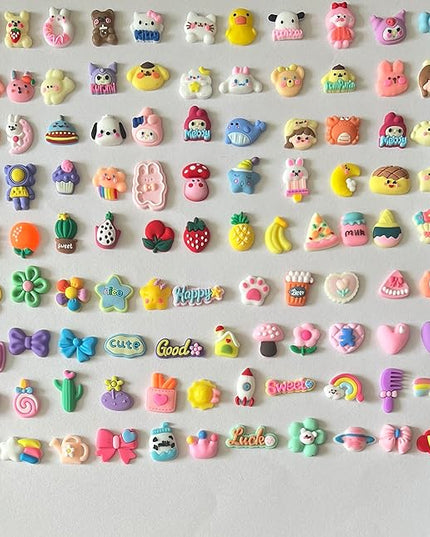 100pcs Non-Repeating 3D Stickers, Cute Decorations, Resin Charms,Flatback Charms,DIY Materials,Laptop and Phone case Decorations