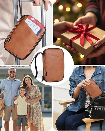family passport holder for 4 brown multiple passport bag passport wallet for travel passport cover rfid blocking for women waterproof wallet with zipper passport case for men