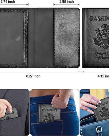 Eoehro Passport and Vaccine Card Holder Combo, Faux Leather, Compact, Lightweight, Waterproof, AA-Black