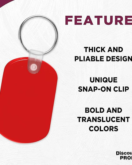 DISCOUNT PROMOS Tag Soft Plastic Keychains - 10 pack - Small Key Tag Chain For Staying Organized - Rubber Key Ring Keychain – Red