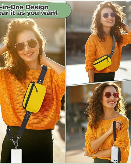 Clip and Go Strap for Phone with Wallet Crossbody, Adjustable Phone Lanyard with Detachable RFID Wristlet Wallet & Ultra-Thin 360° Rotatable Metal Tabs for All Smartphones (Yellow)