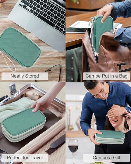 FYY Electronic Organizer, Travel Cable Organizer Bag Pouch Electronic Accessories Carry Case Portable Waterproof Double Layers All-in-One Storage Bag for Cable, Cord, Charger, Phone,-Pattern Green