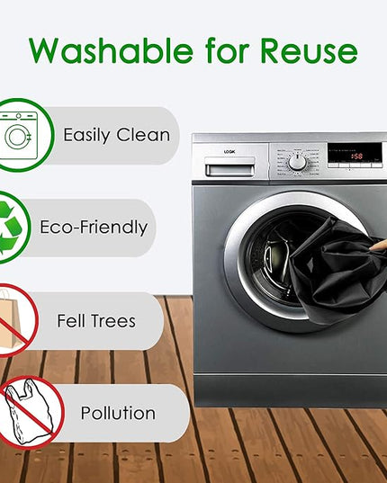 BeeGreen Black Reusable Grocery Bags Wholesale Dark Reusable Kitchen Bags Bulk Foldable-Machine Washable with Zipper Storage Pouch 50 Packs