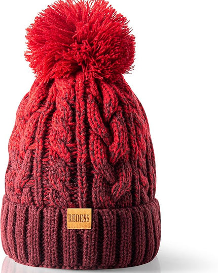 REDESS Women Winter Pompom Beanie Hat with Warm Fleece Lined, Thick Slouchy Snow Knit Skull Ski Cap