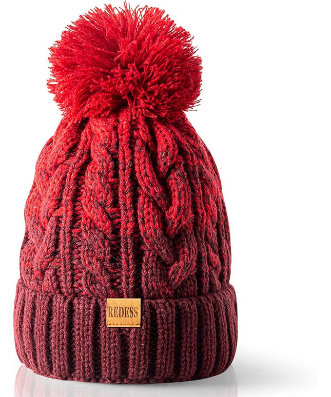 REDESS Women Winter Pompom Beanie Hat with Warm Fleece Lined, Thick Slouchy Snow Knit Skull Ski Cap