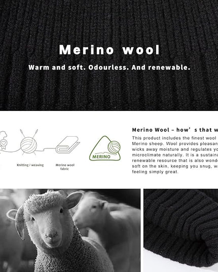 TOP-EX PolarWool™ 100% Merino Wool Short Fisherman Beanie Hats for Men Women Knit Skull Cap Cuffed Beanies Warm Winter Hats