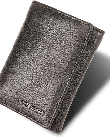 BOTANNER Genuine Leather Mens Trifold Wallet RFID Blocking 8 Credit Card Slots Section for Bills 3 Hidden Pockets | Black