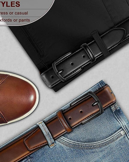 KEMISANT Men Belt 2Pack – Genuine Leather Belt for Men Dress Casual Golf Jeans 1 3/8"