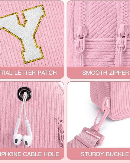 Viverte Small Corduroy Sling Bag Initial Crossbody Bag Fanny Pack for Girls Personalized Birthday Gifts for Teen Girls Gifts