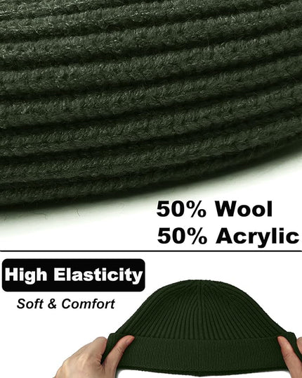 Short Fisherman Beanie for Men Women, Wool Knit Cuff Warm Winter Hats, Trawler Beanie Watch Caps Soft Skullcap