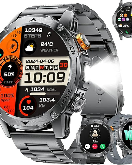 LIGE Smart Watch for Men (Make/Answer Calls) with 1000mAh, 1.75" HD Screen Smartwatch with Flashlight, Heart Rate/Sleep Monitor, IP68 Waterproof, 100+ Sports Modes for Android iOS, 3 Straps