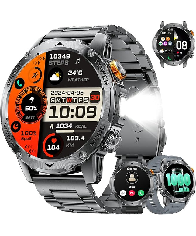 LIGE Smart Watch for Men (Make/Answer Calls) with 1000mAh, 1.75" HD Screen Smartwatch with Flashlight, Heart Rate/Sleep Monitor, IP68 Waterproof, 100+ Sports Modes for Android iOS, 3 Straps