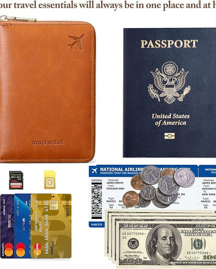 Passport Holder for Travel Women and Men RFID Passport Holder with Card Slots Holder Passport Case Passport cover Passport Wallet Travel Essentials and Accessories (Short Zipper, SZ-Brown)